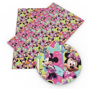 Mouse and Daisy Litchi Printed Faux Leather Sheet