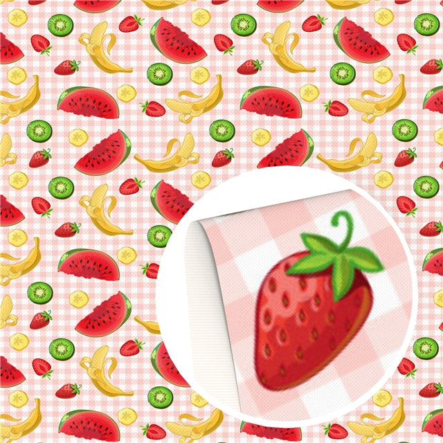 Strawberry, Watermelon, Banana Fruit Printed Faux Leather Sheet
