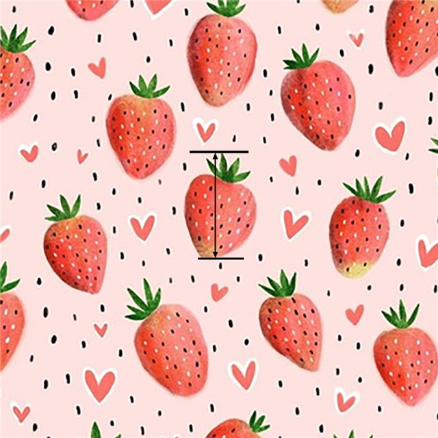 Strawberry and Hearts Litchi Printed Faux Leather Sheet