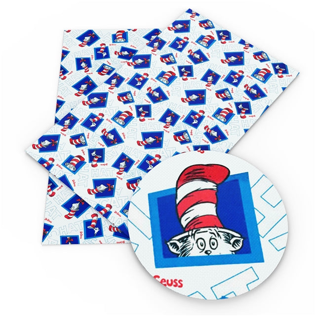 Dr Seuss The Cat In The Hat Litchi Printed Faux Leather Sheet