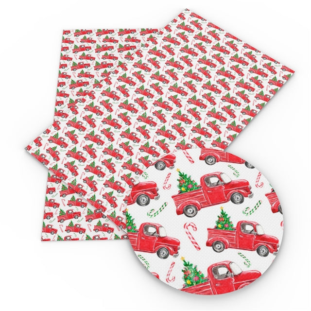 Red Christmas Truck Printed Faux Leather Sheet