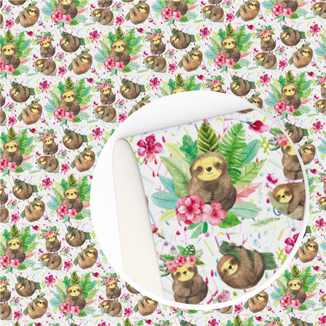 Sloth Animal Litchi Printed Faux Leather Sheet FeeFiFauxLeather