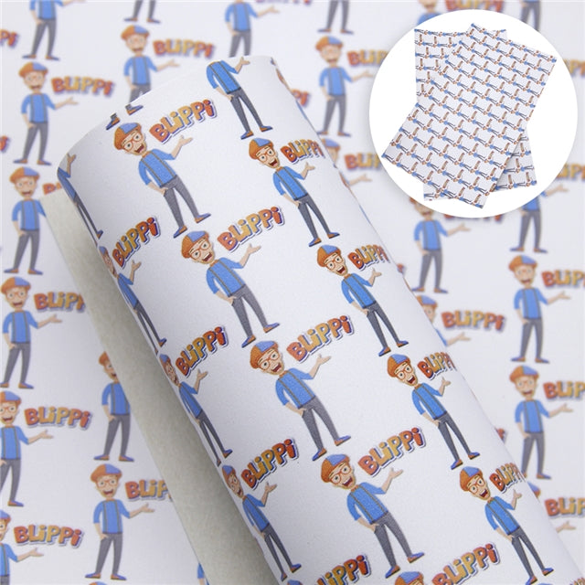 Orange and Blue Guy Litchi Printed Faux Leather Sheet