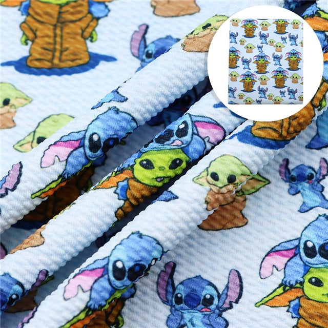 Baby Yoda and Stitch Textured Liverpool/ Bullet Fabric with a textured feel