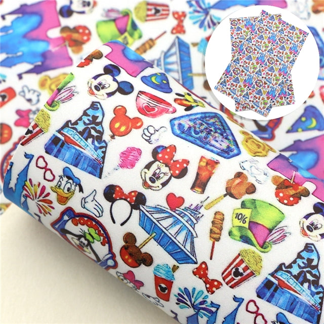 Theme Park Litchi Printed Faux Leather Sheet Litchi has a pebble like feel with bright colors