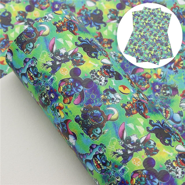 Blue Alien  Litchi Printed Faux Leather Sheet Litchi has a pebble like feel with bright colors