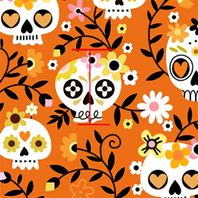 Skulls Halloween Orange Litchi Printed Faux Leather Sheet