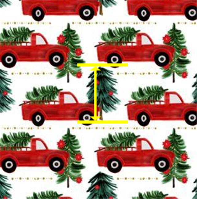 Red Christmas Truck Litchi Printed Faux Leather Sheet