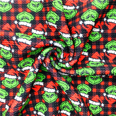 The Grinch Buffalo Plaid Christmas Textured Liverpool/ Bullet Fabric with a textured feel