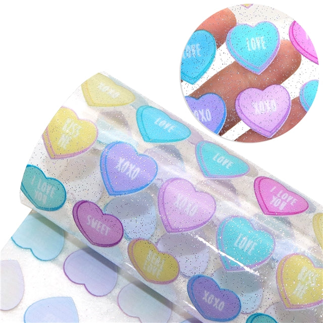 Pastel Valentine Hearts Printed See Through Sheet  Clear Transparent Sheet