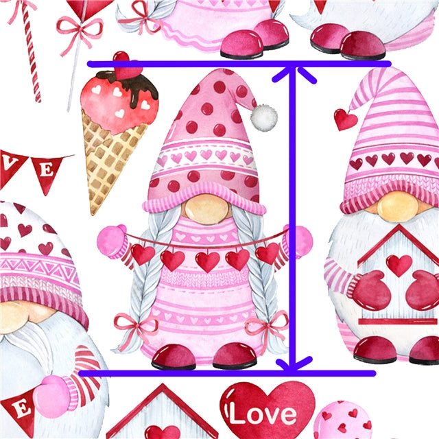 Valentine Gnomes Litchi Printed Faux Leather Sheet Litchi has a pebble like feel with bright colors
