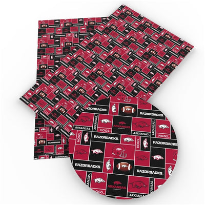 Razorbacks Hogs Football  Litchi Printed Faux Leather Sheet Litchi has a pebble like feel with bright colors