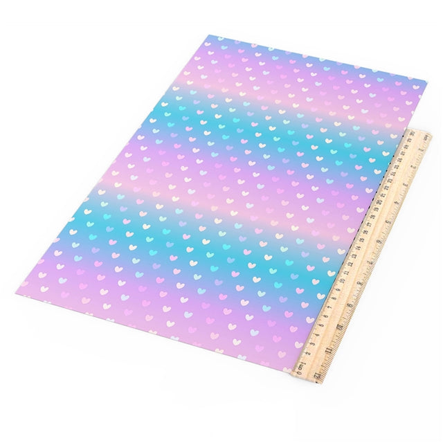 Ombré Hearts Litchi Printed Faux Leather Sheet Litchi has a pebble like feel with bright colors