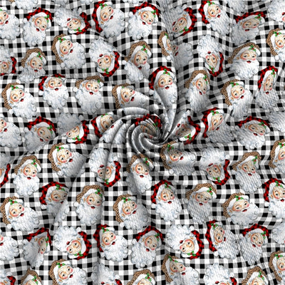 Santa with Black Plaid Background Bullet Textured Liverpool Fabric