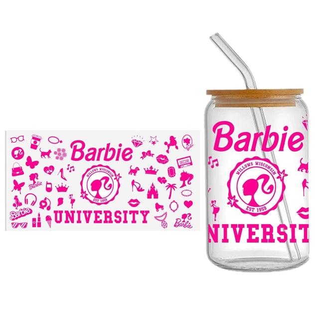 Barbie  UV DTF Glass Can Wrap for 16 oz Libbey Glass, Permanent and Ready to Apply, UV dtf Cup Wrap ready to ship, Glass Can Wrap