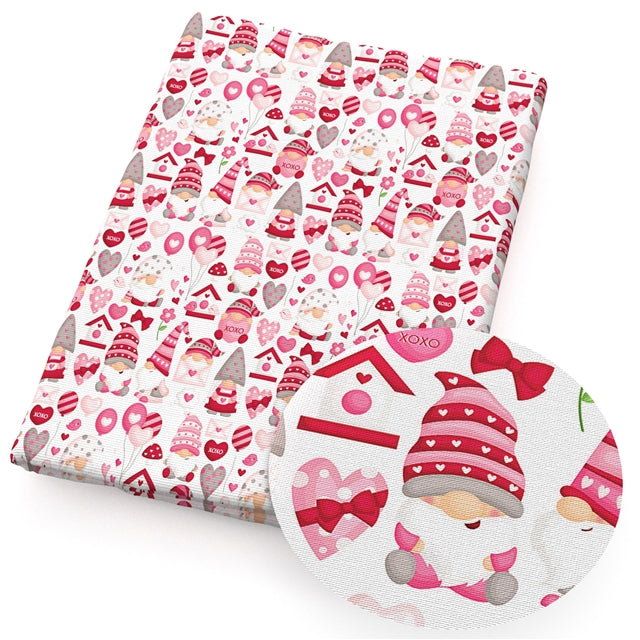 Valentine Gnomes Hearts Print Bullet Textured Liverpool Fabric