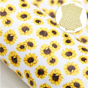 Sunflower Litchi Printed Faux Leather Sheet Litchi has a pebble like feel with bright colors