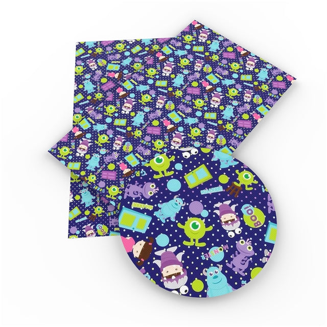 Monsters Inc Litchi Printed Faux Leather Sheet Litchi has a pebble like feel with bright colors