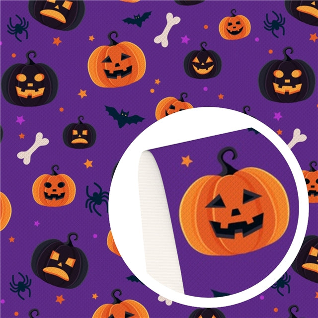 Halloween Pumpkins Litchi Printed Faux Leather Sheet