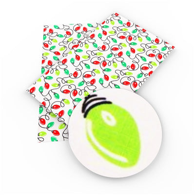 Christmas Lights Litchi Printed Faux Leather Sheet Litchi has a pebble like feel with bright colors