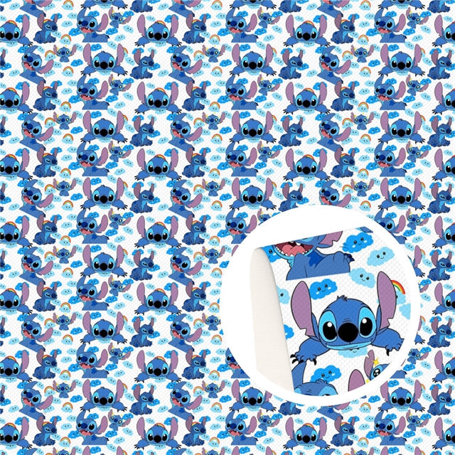 Blue Alien Printed Smooth Faux Leather Sheet FeeFiFauxLeather