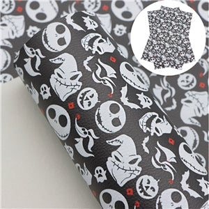 Nightmare Before Christmas Halloween Litchi Printed Faux Leather Sheet FeeFiFauxLeather