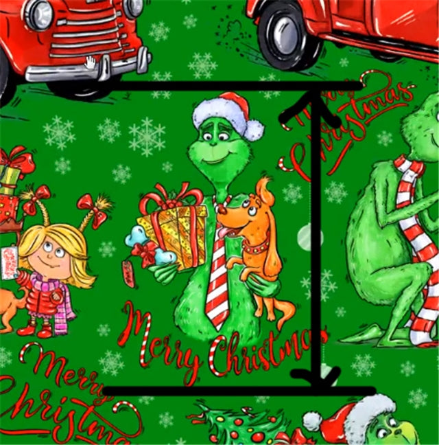 Dr Seuss The Grinch Christmas Litchi Printed Faux Leather Sheet Litchi has a pebble like feel with bright colors