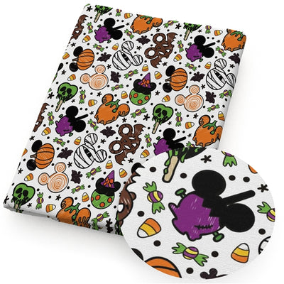 Halloween Mickey Snacks Litchi Printed Faux Leather Sheet