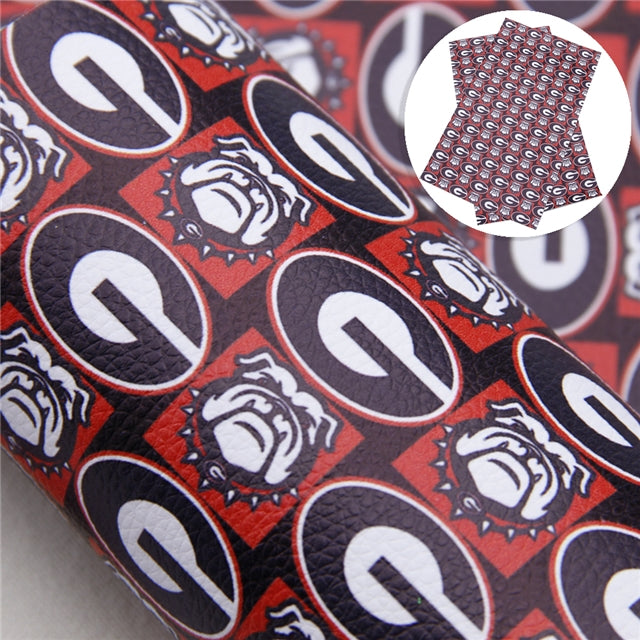 Bulldogs Football Litchi Printed Faux Leather Sheet Litchi has a pebble like feel with bright colors