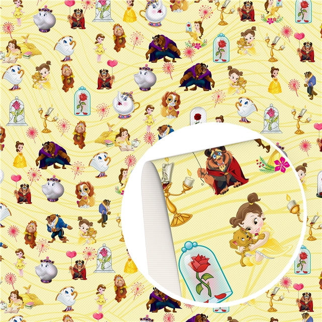 Beauty and the Beast Babies Litchi Printed Faux Leather Sheet Litchi has a pebble like feel with bright colors