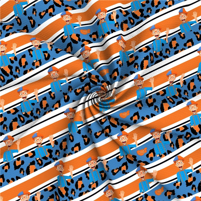 Orange and Blue Guy Print Bullet Textured Liverpool Fabric