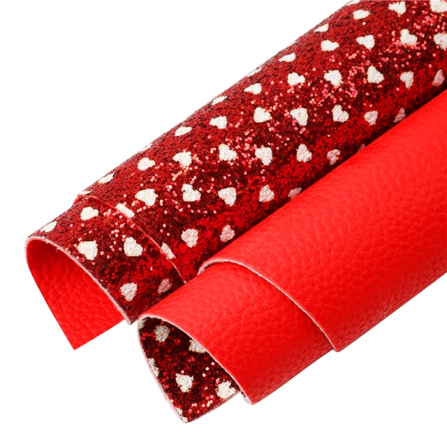 Valentine with Glitter Double Pattern Faux Leather Sheet