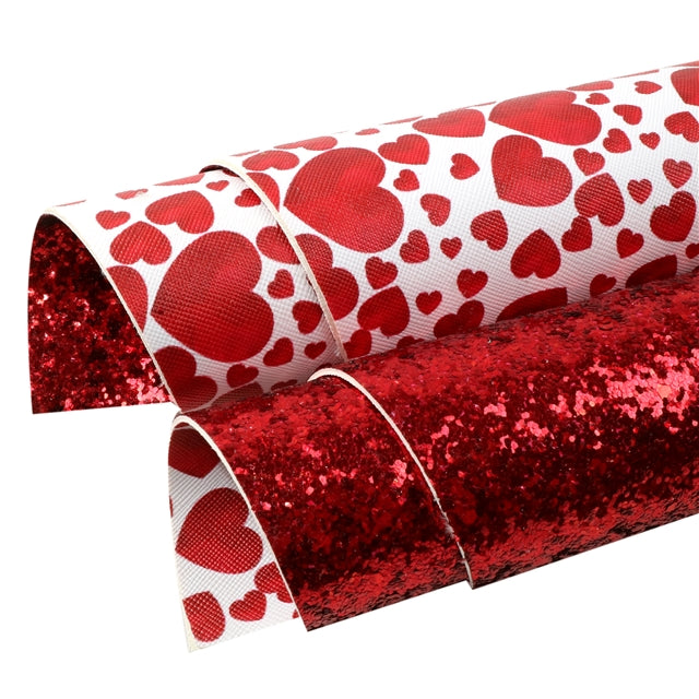 Valentine with Glitter Double Pattern Faux Leather Sheet