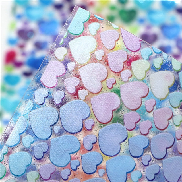 Rainbow Hearts Printed See Through Sheet  Clear Transparent Sheet