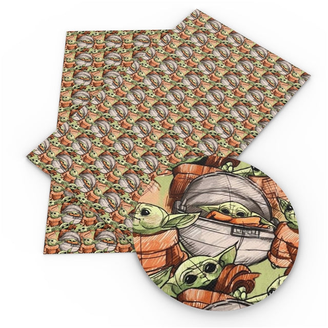 Baby Yoda Litchi Printed Faux Leather Sheet