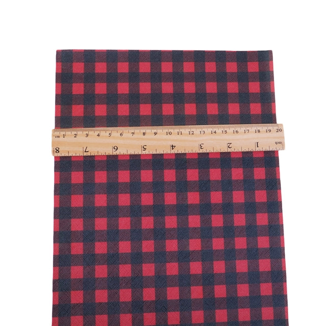 Buffalo Plaid Litchi Printed Faux Leather Sheet Litchi has a pebble like feel with bright colors