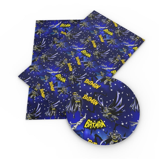 Batman Litchi Printed Faux Leather Sheet Litchi has a pebble like feel with bright colors