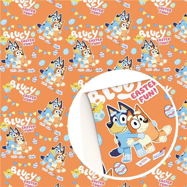 Bluey Easter Litchi Printed Faux Leather Sheet Litchi has a pebble like feel with bright colors