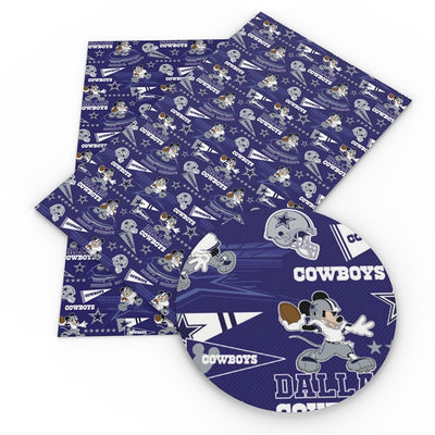 Cowboys Football and Mickey Litchi Printed Faux Leather Sheet Litchi has a pebble like feel with bright colors