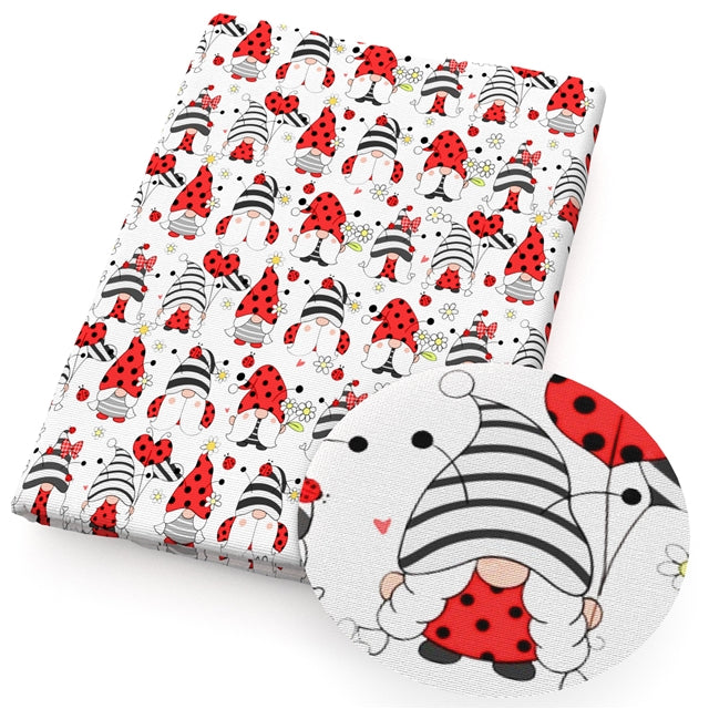 Ladybug Gnomes Print Bullet Textured Liverpool Fabric