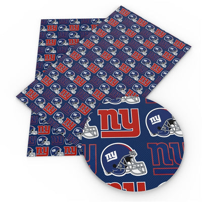 Giants Football Litchi Printed Faux Leather Sheet Litchi has a pebble like feel with bright colors