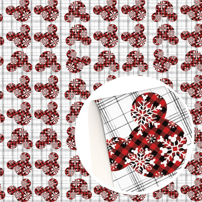 Mouse Buffalo Plaid Christmas Litchi Printed Faux Leather Sheet Litchi has a pebble like feel with bright colors