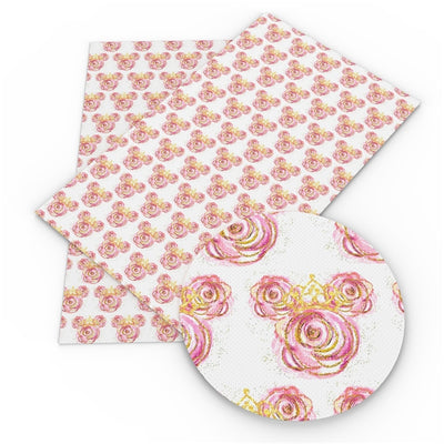 Mouse with Roses Litchi Printed Faux Leather Sheet Litchi has a pebble like feel with bright colors