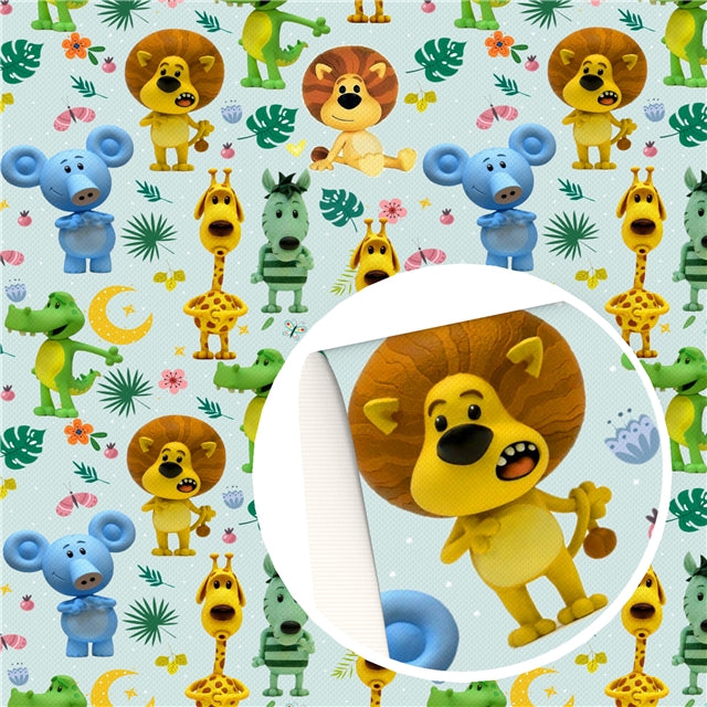 Zoo Animals Printed Faux Leather Sheet