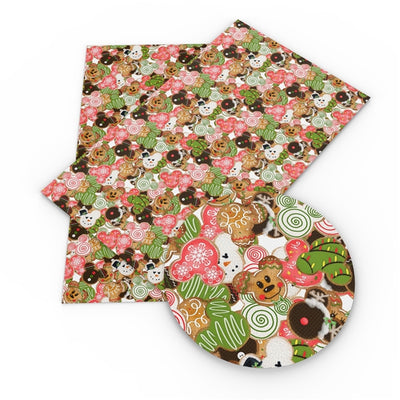 Mouse Christmas Gingerbread Litchi Printed Faux Leather Sheet