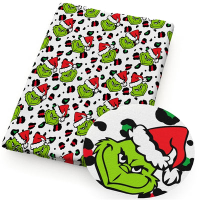 The Grinch Leopard Litchi Printed Faux Leather Sheet Litchi has a pebble like feel with bright colors