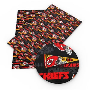 Chiefs Football Litchi Printed Faux Leather Sheet Litchi has a pebble like feel with bright colors