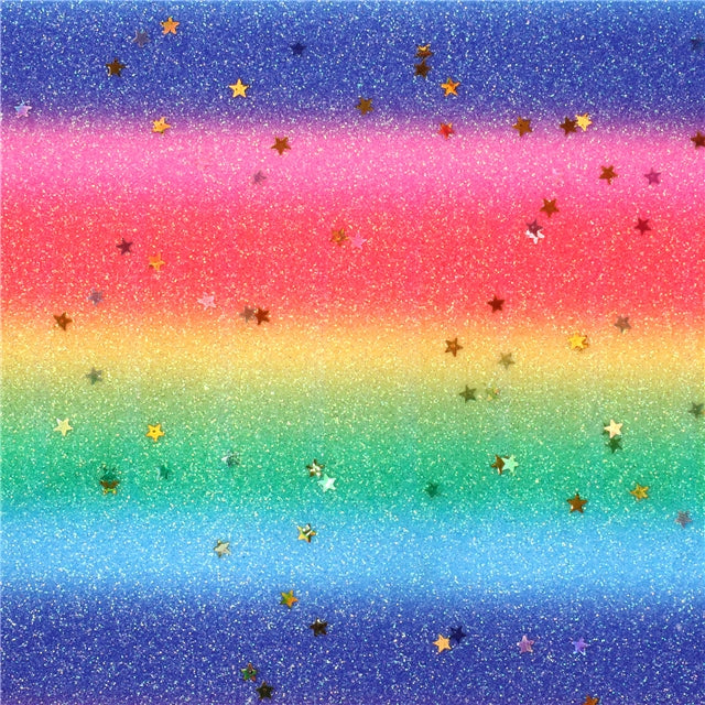 Rainbow Fine Glitter with Stars Printed Faux Leather Print Sheet