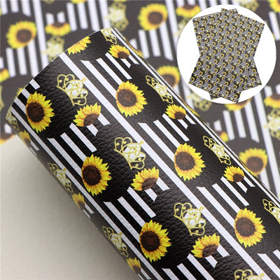 Mouse Sunflower Litchi Printed Faux Leather Sheet Litchi has a pebble like feel with bright colors