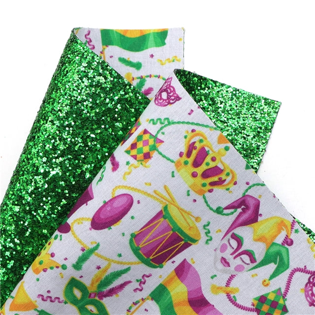 Mardi Gras Glitter Double Pattern Faux Leather Sheet